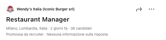 offerta responsabile di ristorante wendys a milano