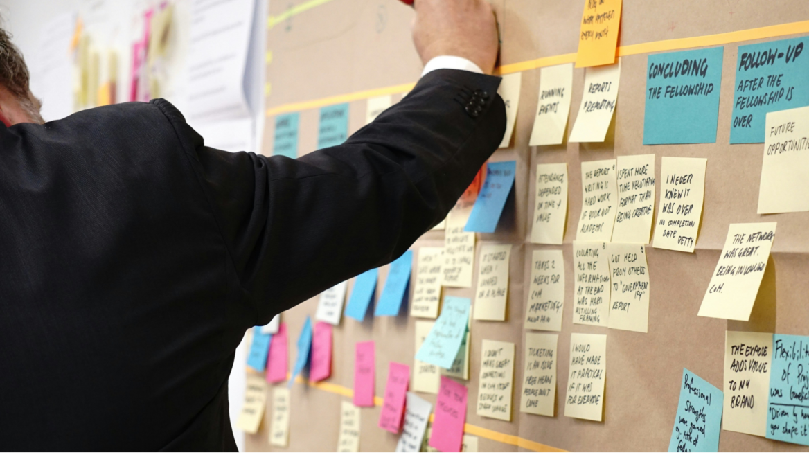 workshop am planungsboard mit haftnotizen