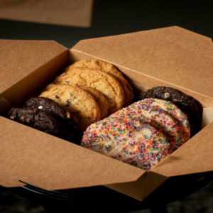 boîte de biscuits assortis au chocolat et vermicelles