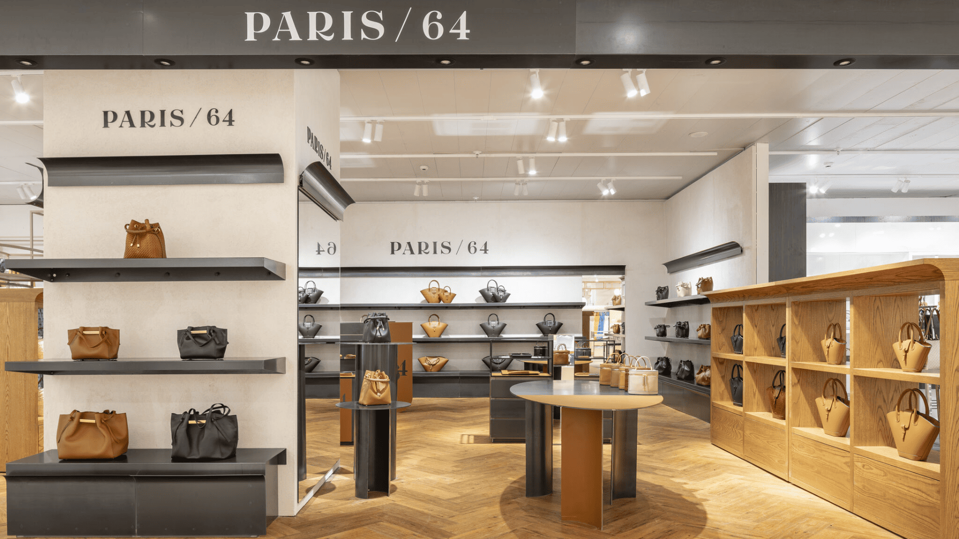 tienda minimalista de bolsos de lujo estilo parís