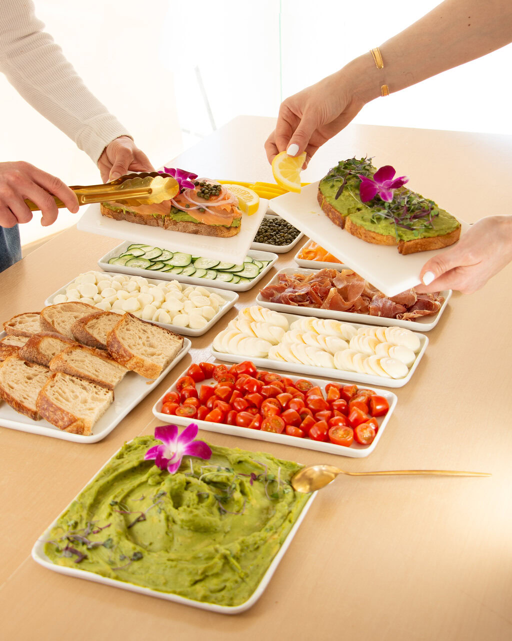 brunch toast bar with avocado and salmon