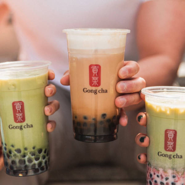 gong cha bubble tea trio with tapioca pearls