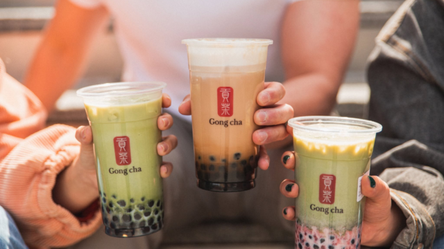 gong cha bubble tea trio with tapioca pearls