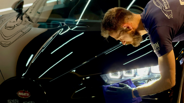 bugatti black detailing by expert detailer