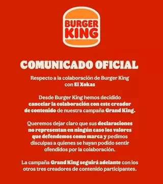 burger king anuncia cancelación de colaboración con el xokas