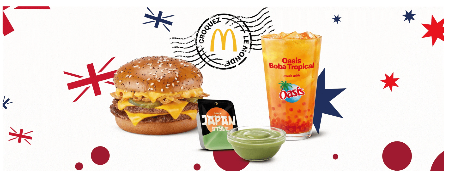 burger fromage mcdo, sauce japan style et oasis boba