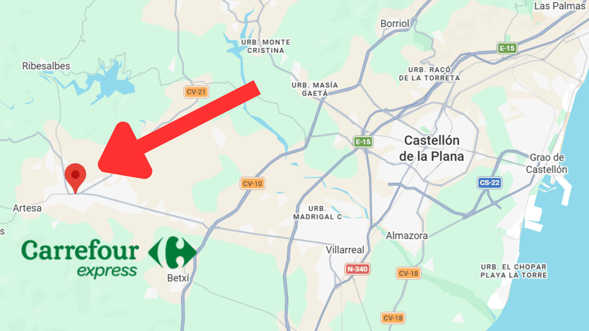 mapa de castellón: ubicación de artesa y carrefour