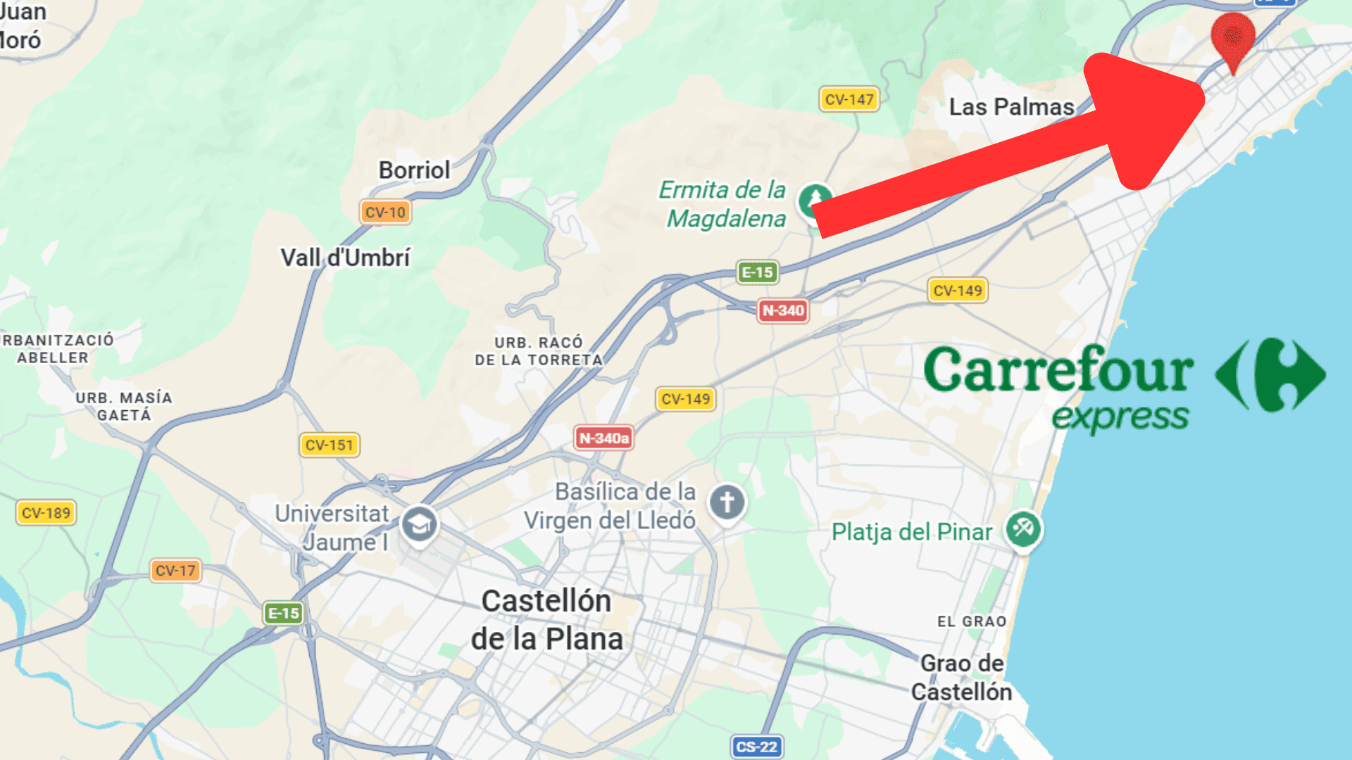 mapa de castellón con flecha a la costa