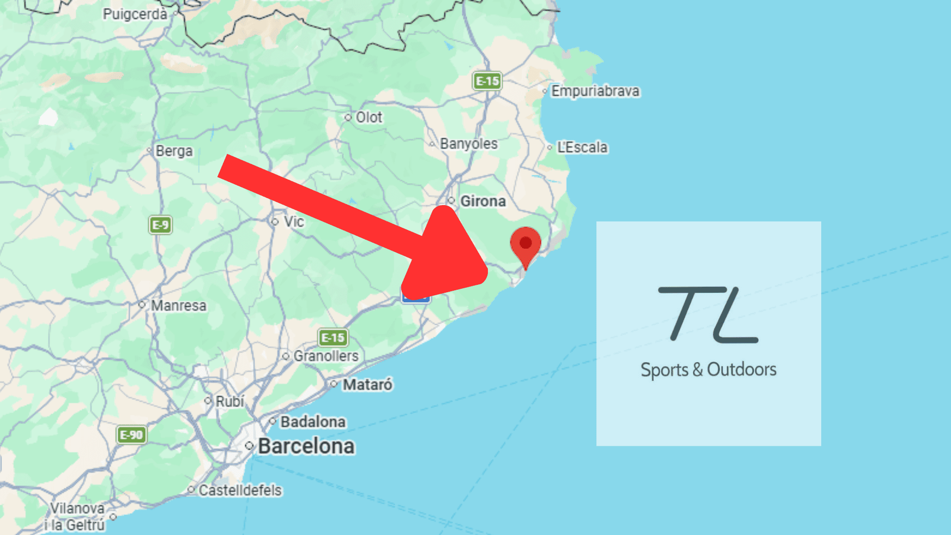 mapa de girona con flecha roja en la costa