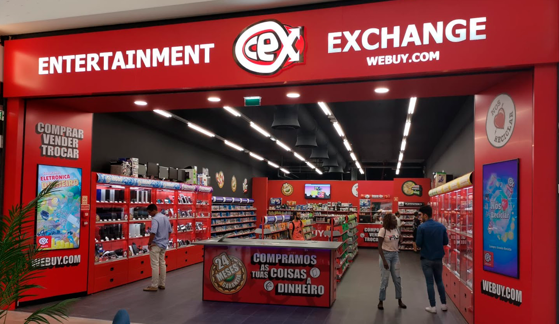 cex exchange store interior with red shelves