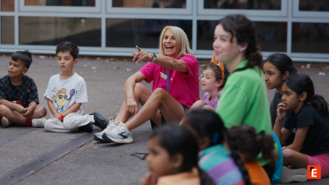 outdoor story time with children and teacher
