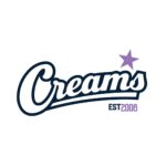 creams vintage script logo with purple star