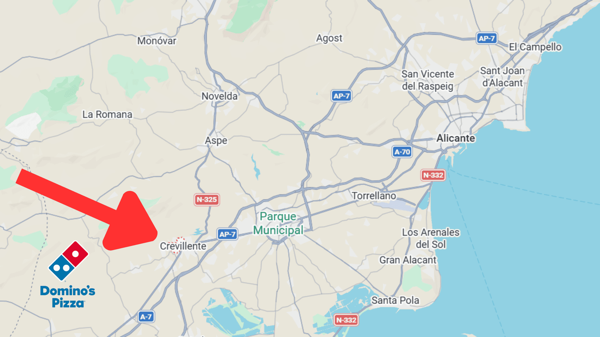 mapa de alicante a crevillente con domino’s pizza