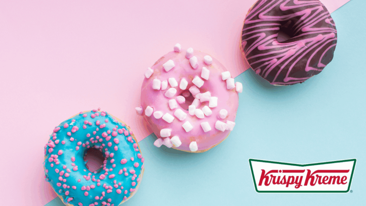 donuts krispy kreme: colores pastel y chocolate