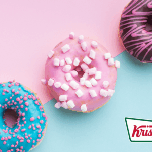 donuts krispy kreme: colores pastel y chocolate