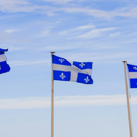 trois drapeaux bleus à la fleur de lys sur ciel minimaliste