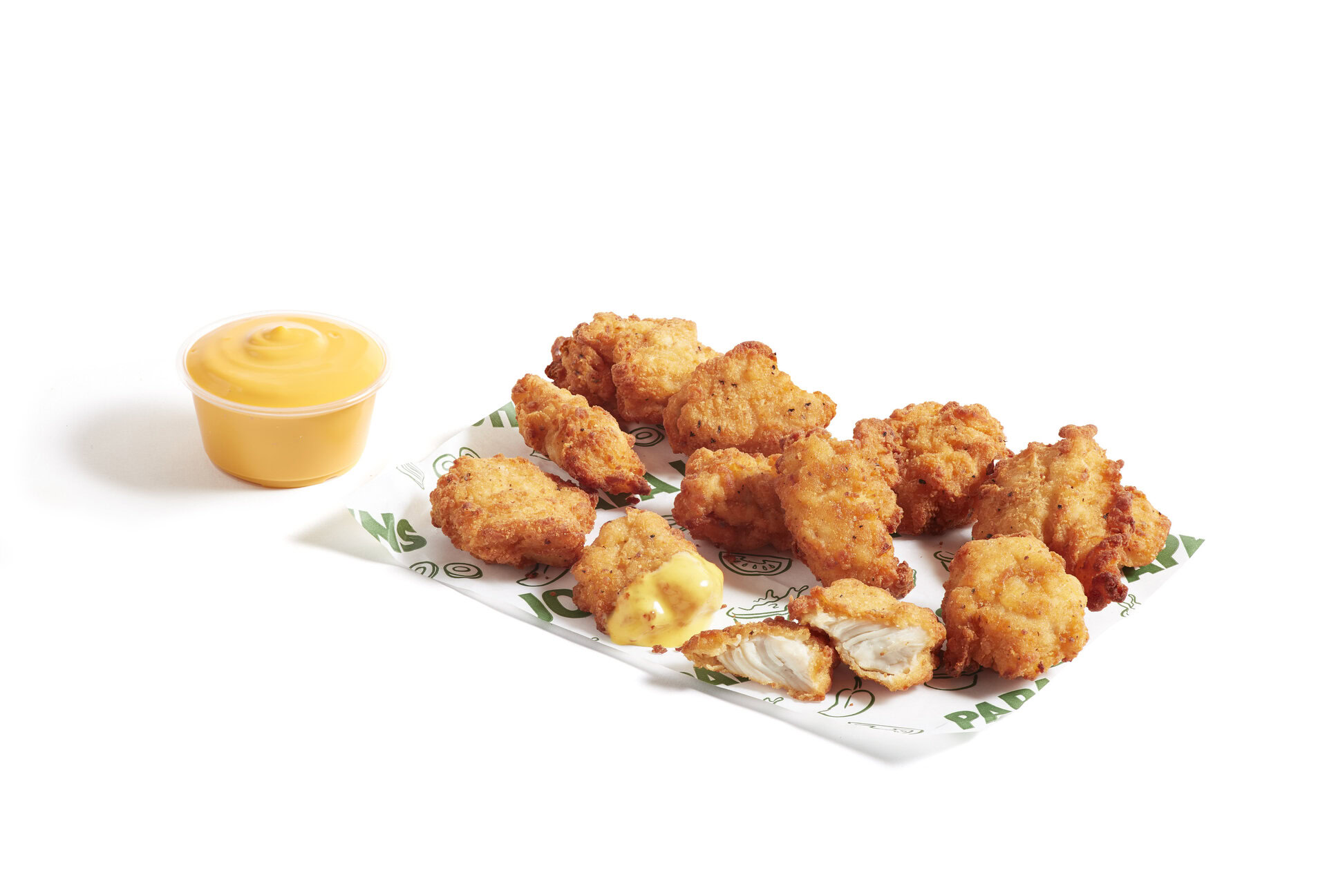 nuggets de pollo crujientes con salsa amarilla