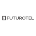 logotipo minimalista futurotel gris con emblema cuadrado
