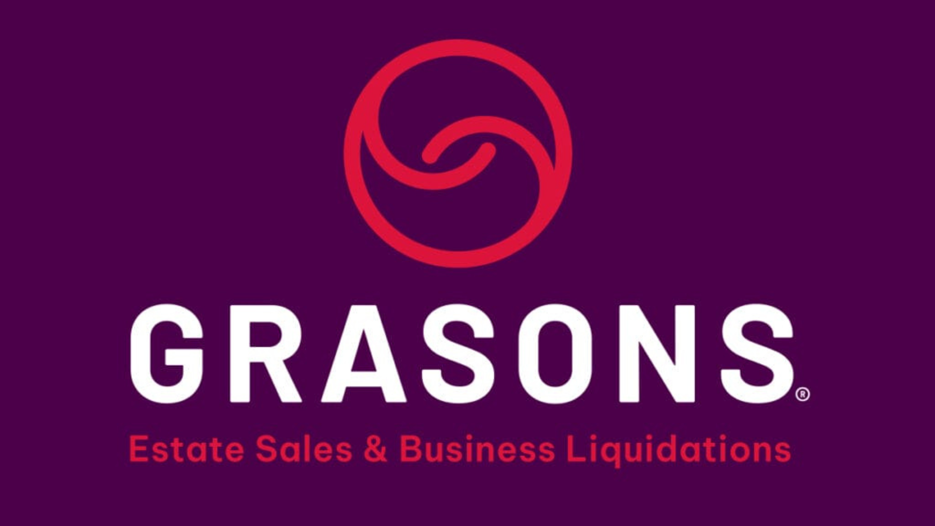 grasons estate sales logo: coral emblem on plum