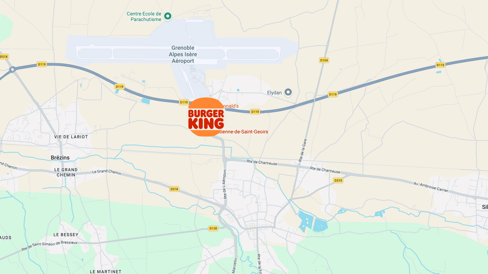 carte de laéroport grenoble alpes isère avec burger king