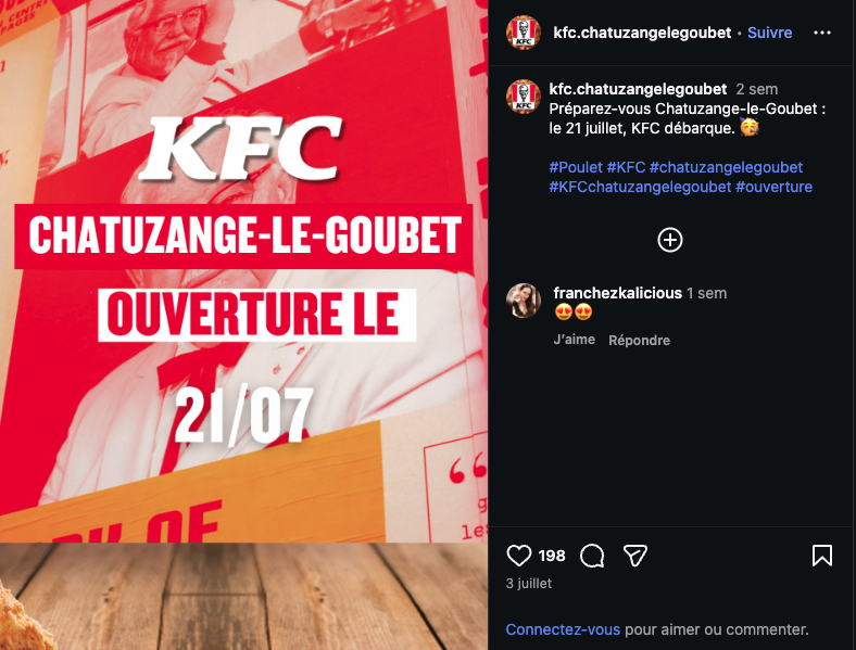 ouverture kfc à chatuzange-le-goubet le 21 juillet 2026