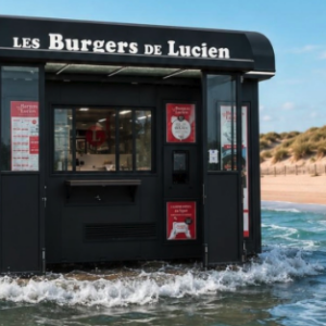 kiosque à burgers noir sur la plage