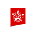 rotes pizza logo mit handgezeichnetem weißem stern