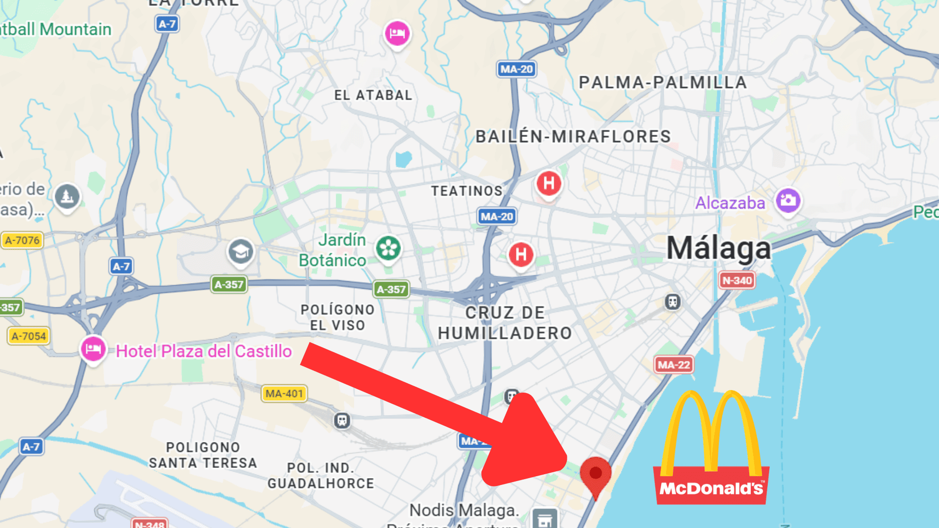 mapa de málaga: pin de mcdonalds en la costa