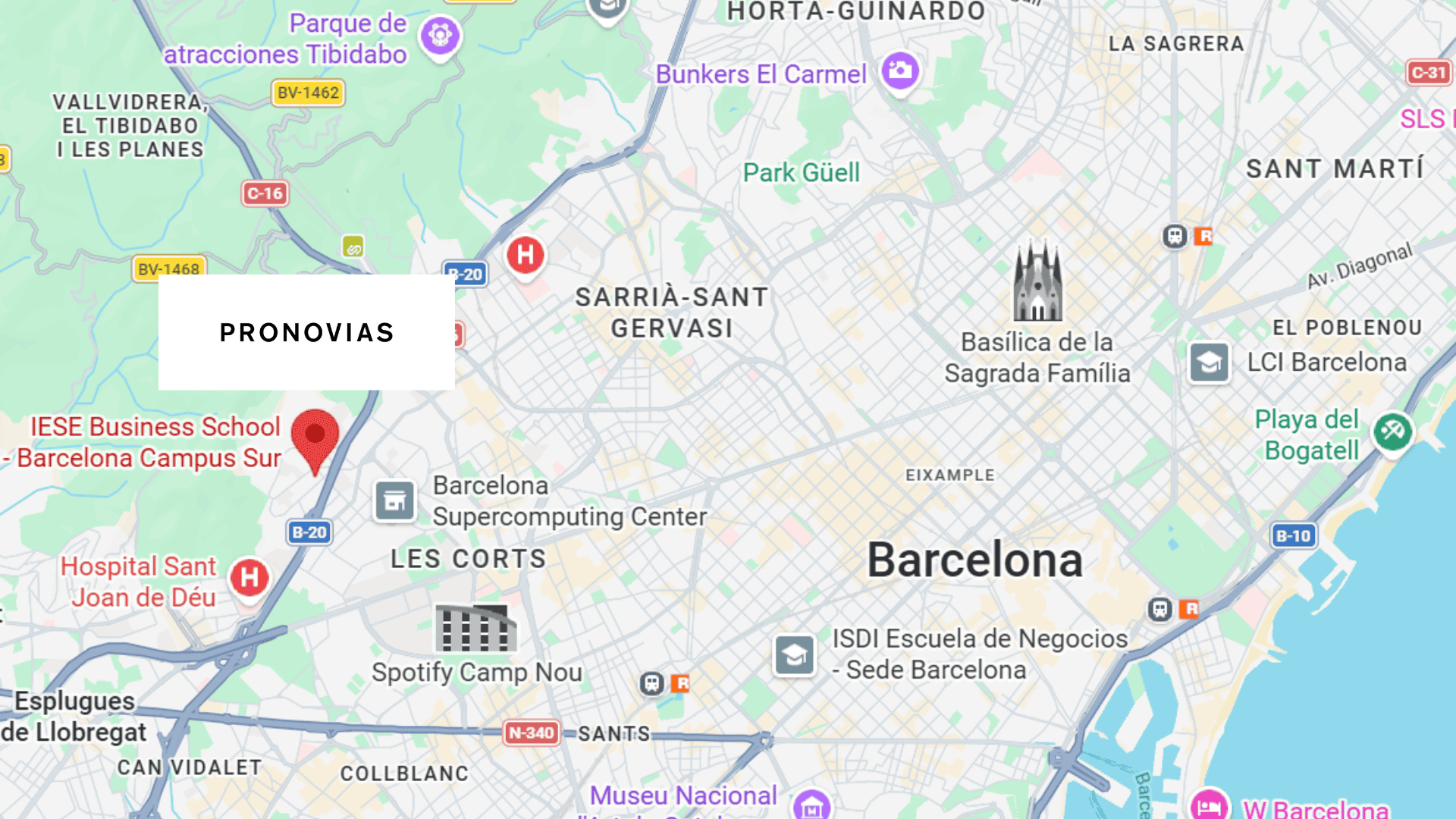 mapa de barcelona: pronovias, sagrada familia y playas