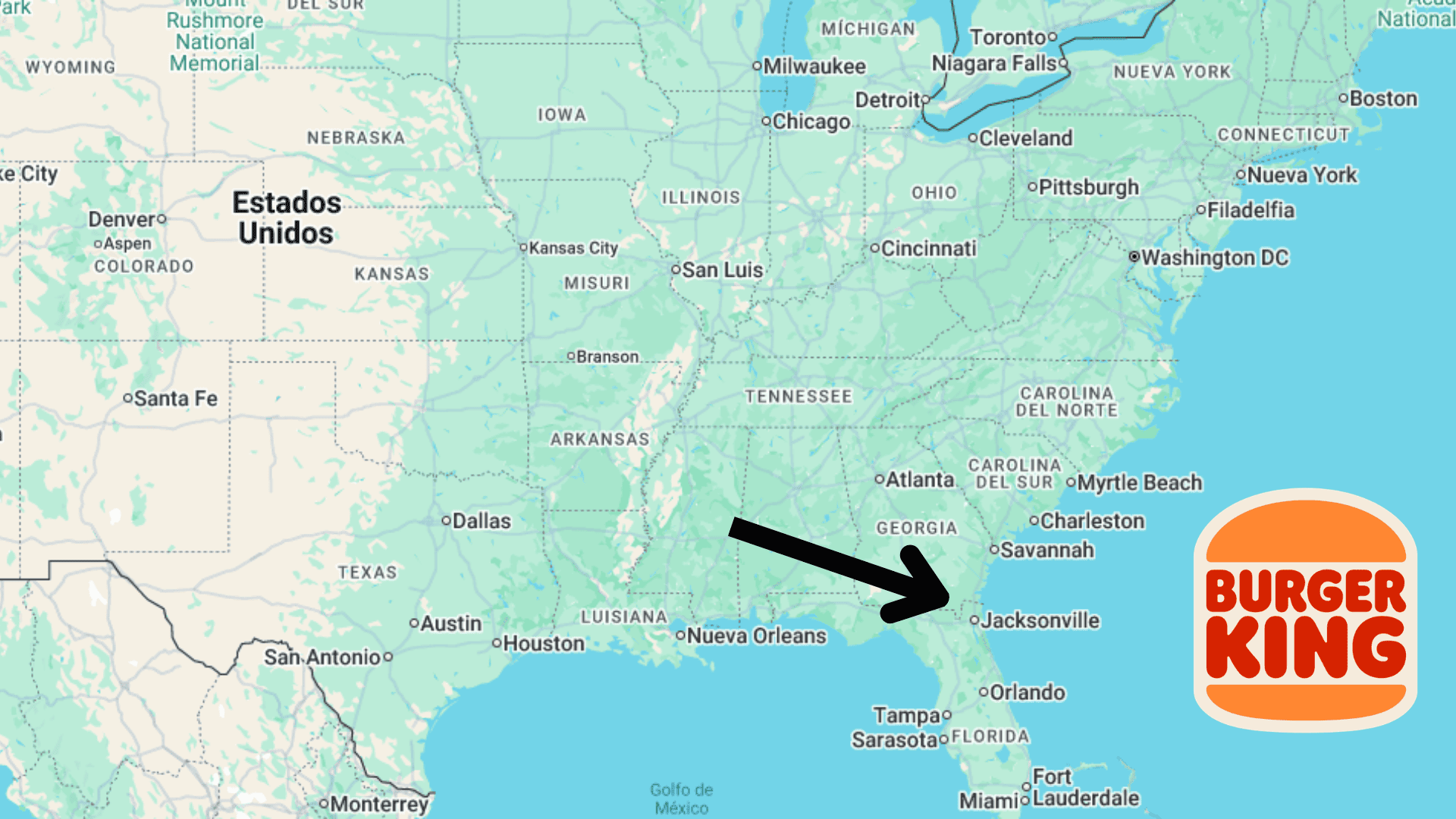 mapa estados unidos: ubicación burger king en jacksonville