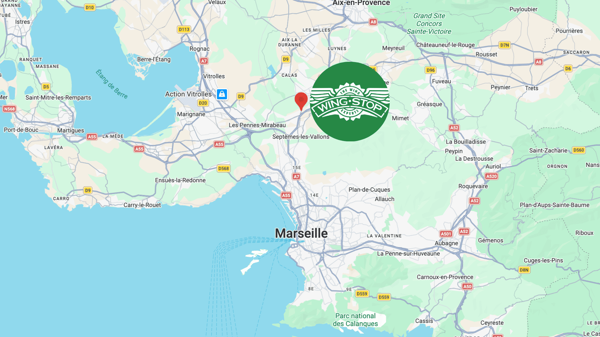 marseille : carte avec logo wingstop et épingle