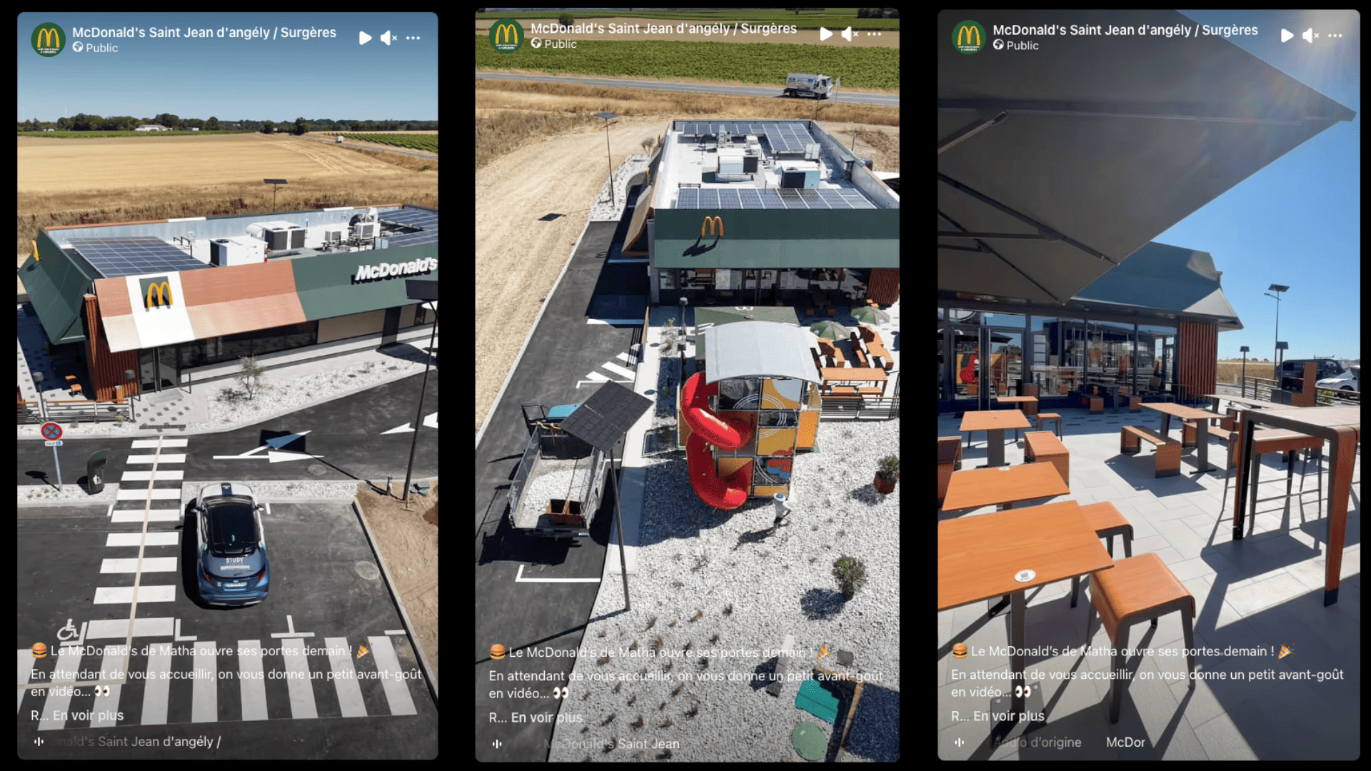 nouveau mcdonalds rural avec terrasse et panneaux solaires