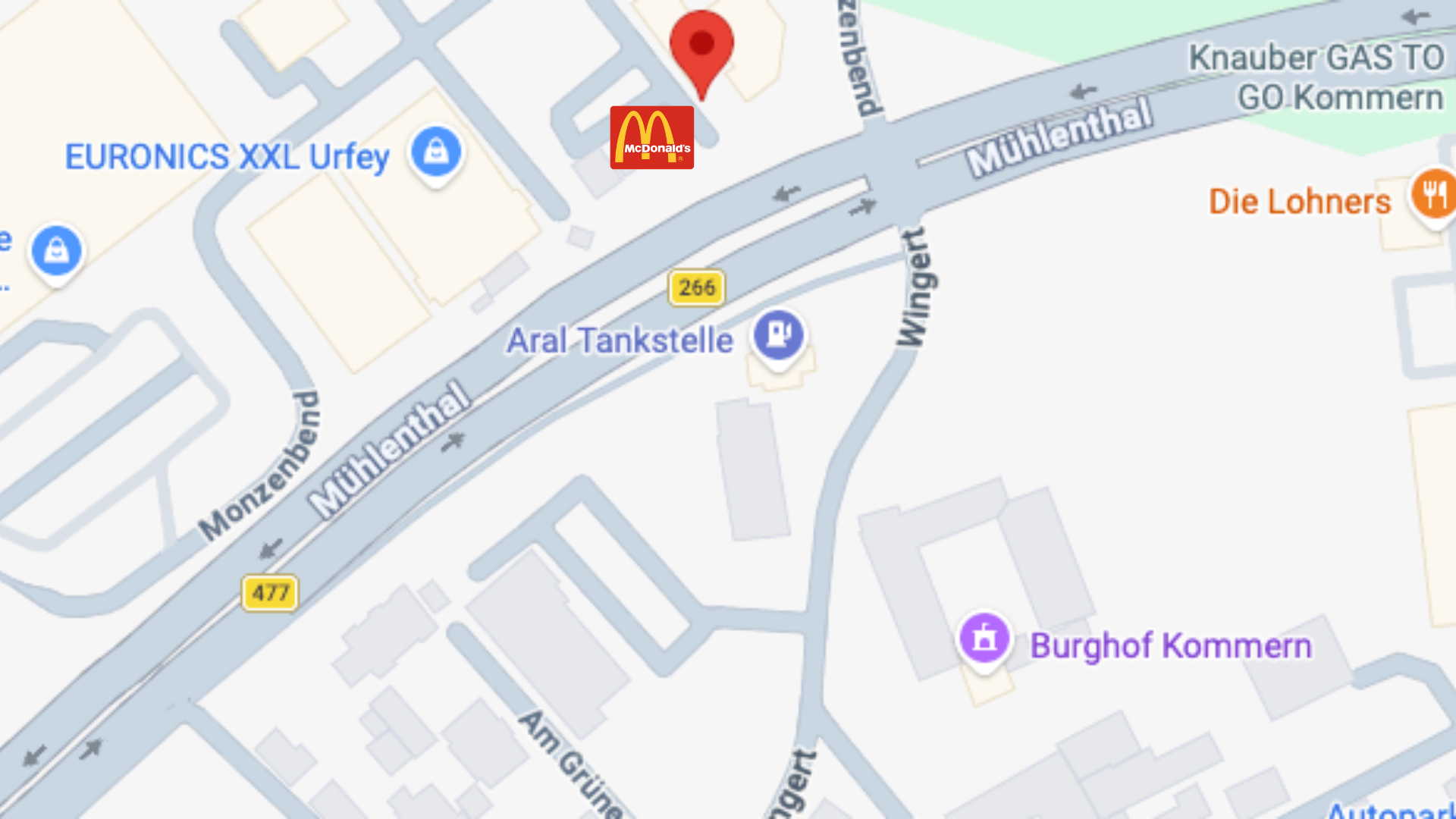 mühlenthal kommern: mcdonalds, aral, euronics karte