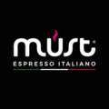 logo minimal must espresso italiano con goccia rosa
