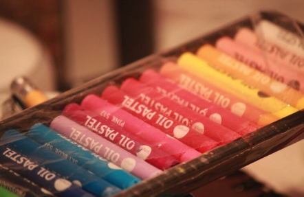 colourful oil pastel set in tray