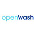 logotipo azul minimal openwash para lavandería ecológica