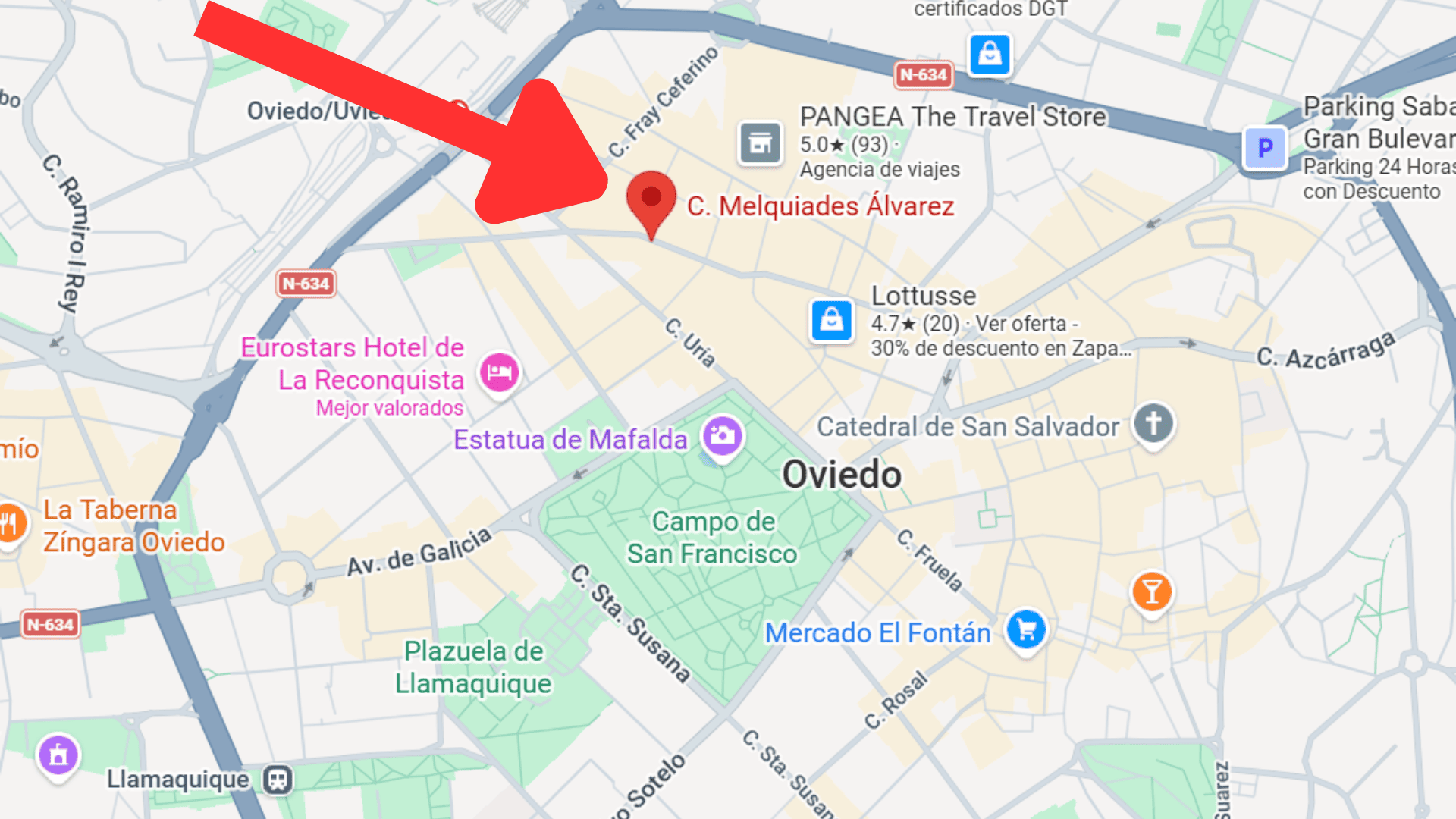 mapa del centro de oviedo: calle melquíades Álvarez