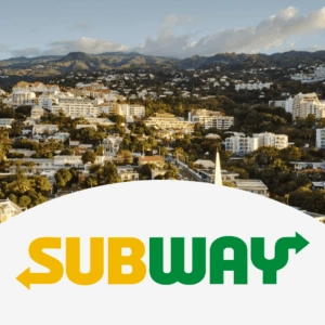 panorama colline au coucher de soleil avec logo subway