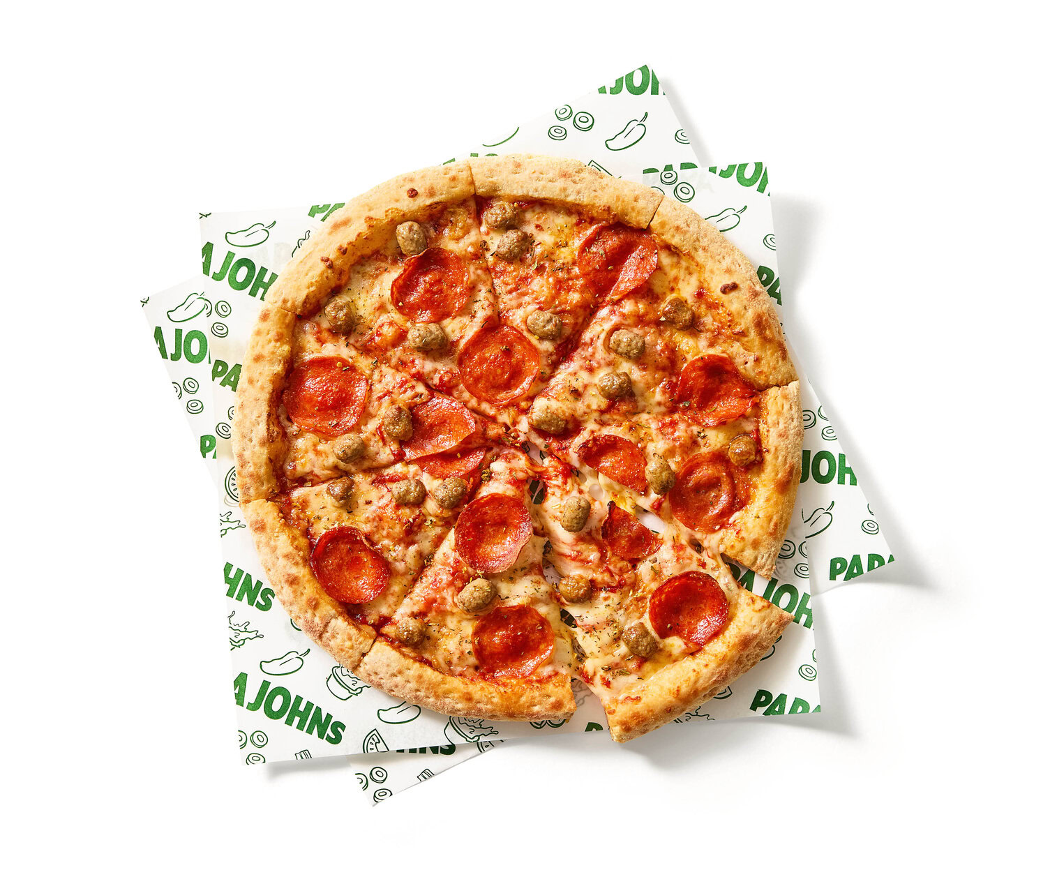 pizza papa john’s de pepperoni y salchicha