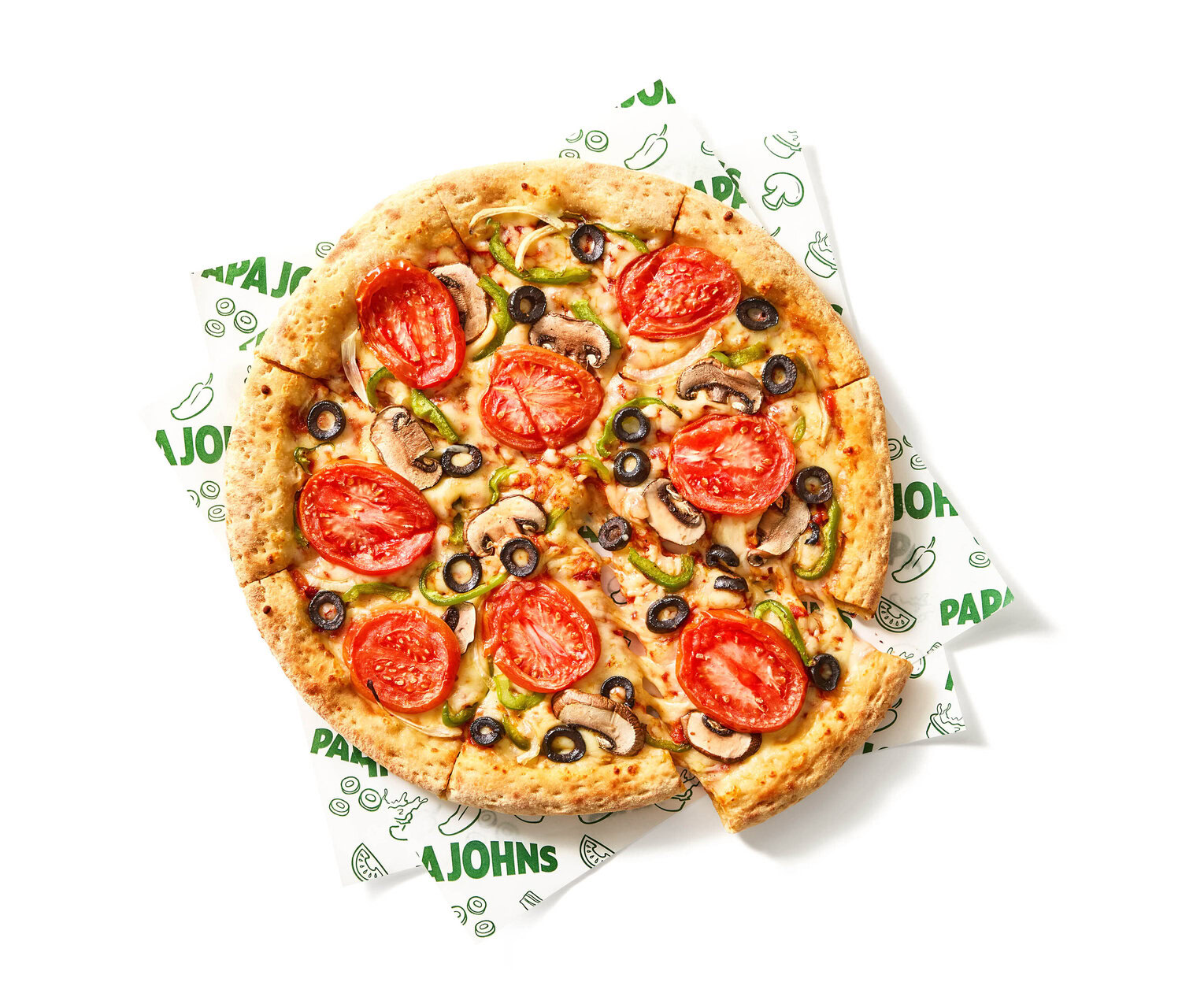pizza vegetariana papa johns, vista cenital
