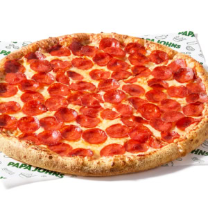pizza de pepperoni papa john’s sobre fondo blanco