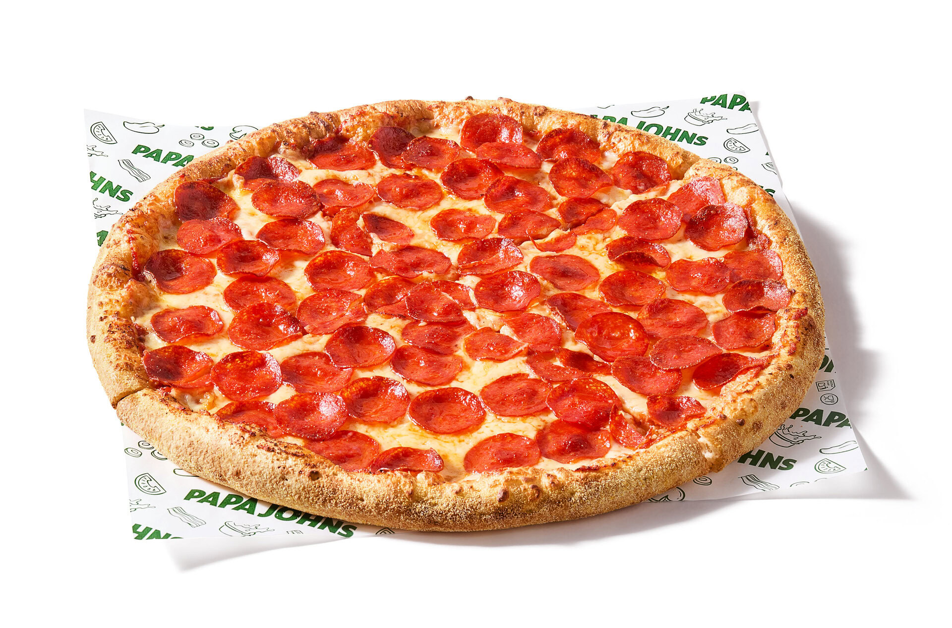 pizza de pepperoni papa john’s sobre fondo blanco
