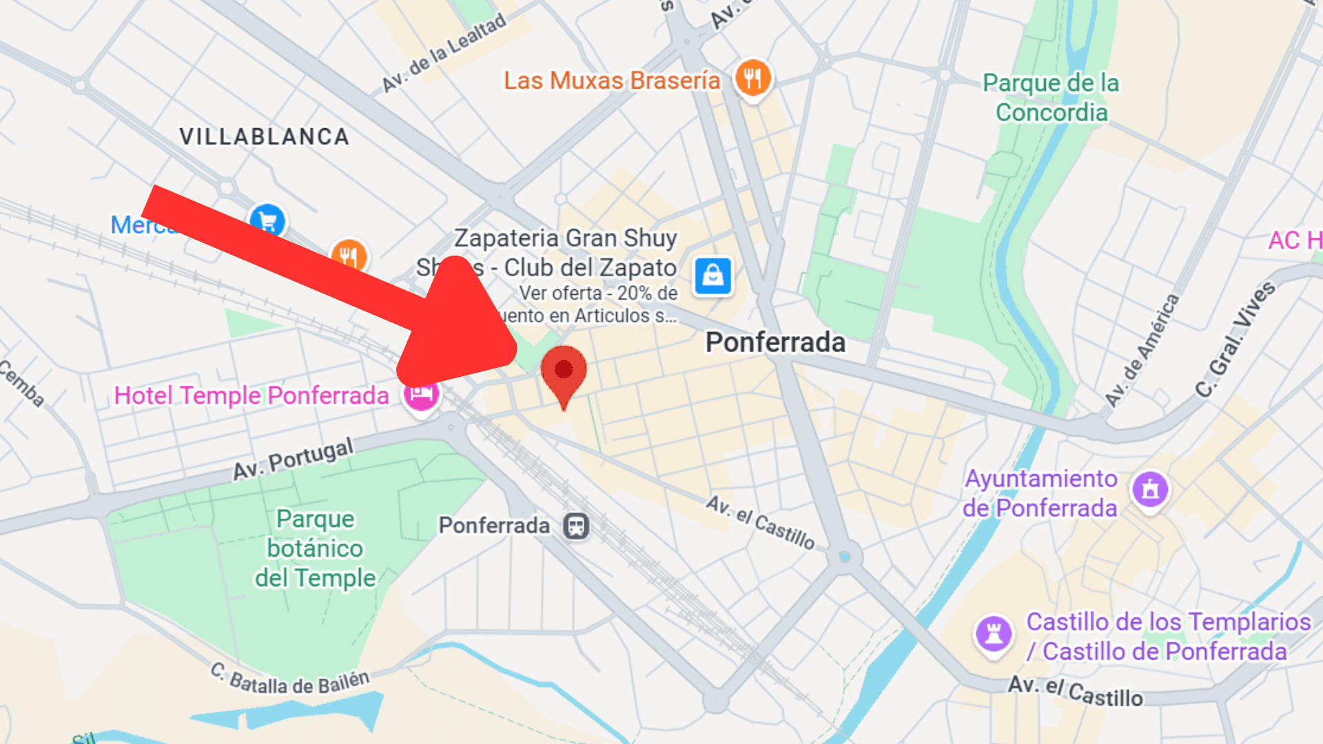 mapa del centro de ponferrada: estación y castillo