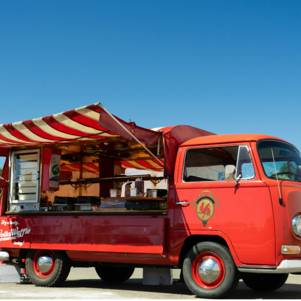 vintage volkswagen waffle food truck with awning