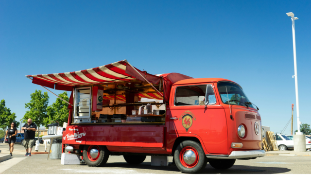 vintage volkswagen waffle food truck with awning