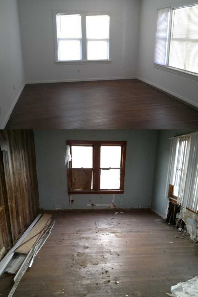 before and after: water damaged room renovation