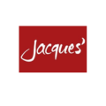rotes rechtecklogo mit weißer handschrift jacques