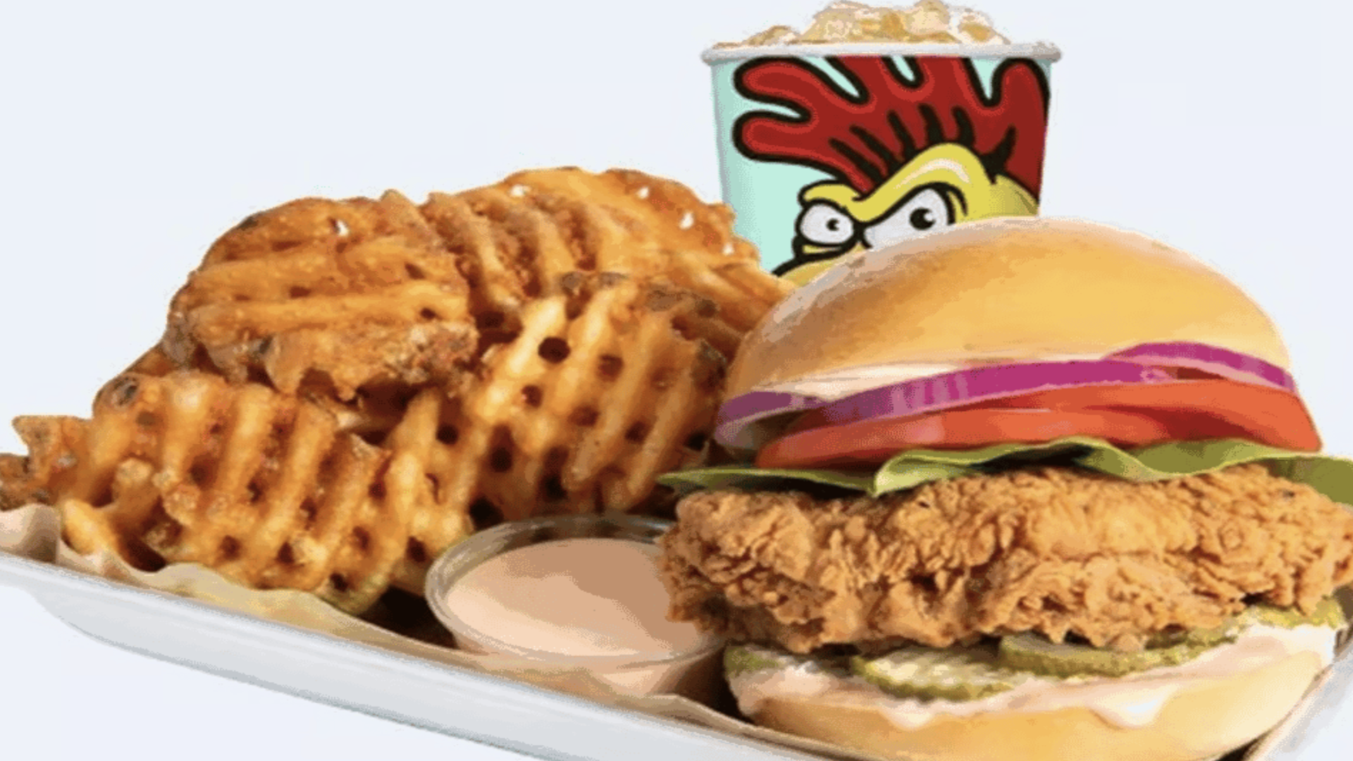 sandwich au poulet frit croustillant et frites gaufrettes