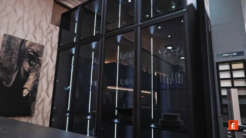 vitrina moderna de cristal negro con elefante