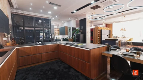 cocina de lujo moderna con isla de madera